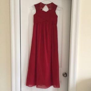 Red, full length dress